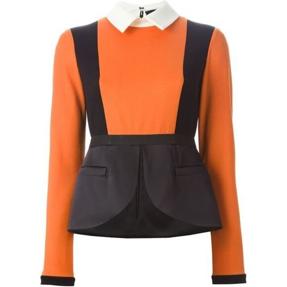 GIULIETTA New York orange colorblock virgin wool long sleeve peplum top size 8 - Picture 1 of 11